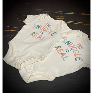 Twin girls matching old Navy Bodysuits 3-6m Multicolor "The Snuggle Is Real"